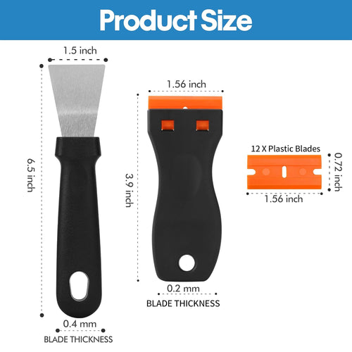 14Pcs 3D Printer Scraper Tool, Angled Metal Scraper for Stubborn Prints & Plastic Scraper for Scratch Free Removal, Includes 12 Replacement Plastic Blades