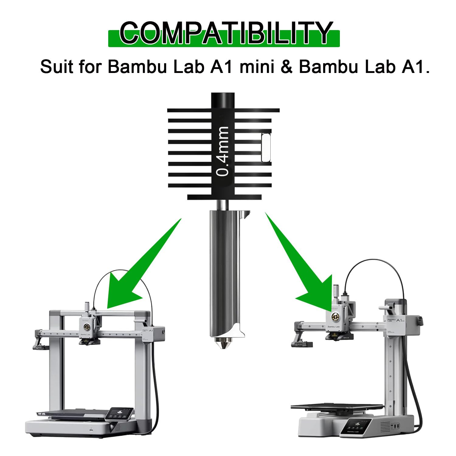 2 Pack A1 Mini & A1 Hotend Kit, 0.4mm Hardened Steel Nozzle, High-Temperature Print Head Extruder Replacement for Bambu Lab A1/A1 Mini 3D Printer, Includes 2PCS Silicone Cover Socks & Wrench