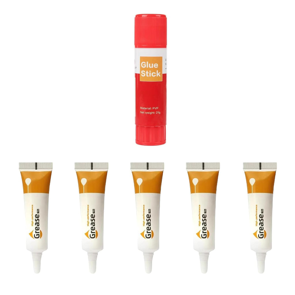 1 PK PVP Solid Glue Stick for Anti-Warping and Easy Demolding; 5 PK Greases for Gears, Guideways, and Optical Axes, Suitable for All 3D Printers Including Bambu Lab X1 X1C P1P P1S A1 Min, Etc.