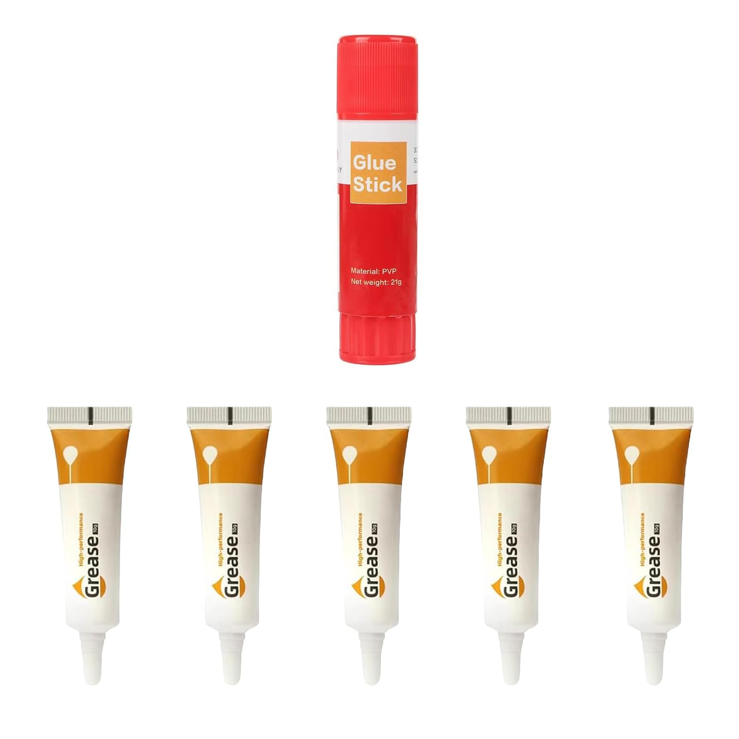 1 PK PVP Solid Glue Stick for Anti-Warping and Easy Demolding; 5 PK Greases for Gears, Guideways, and Optical Axes, Suitable for All 3D Printers Including Bambu Lab X1 X1C P1P P1S A1 Min, Etc.