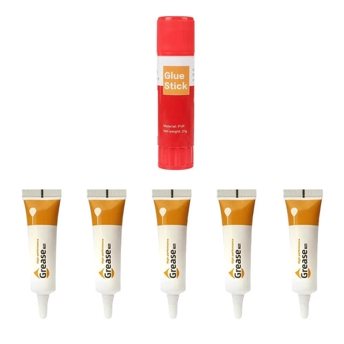 1 PK PVP Solid Glue Stick for Anti-Warping and Easy Demolding; 5 PK Greases for Gears, Guideways, and Optical Axes, Suitable for All 3D Printers Including Bambu Lab X1 X1C P1P P1S A1 Min, Etc.