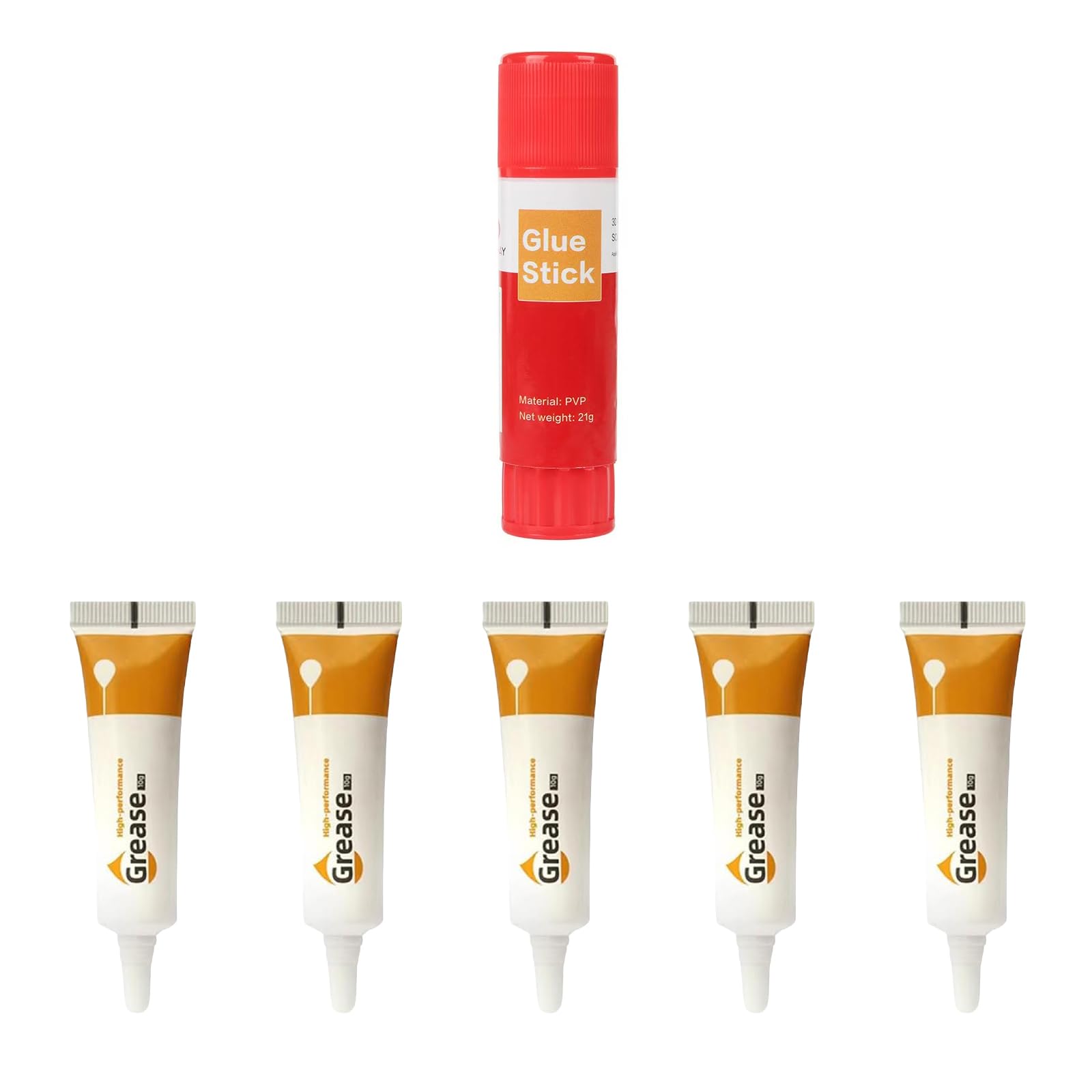 1 PK PVP Solid Glue Stick for Anti-Warping and Easy Demolding; 5 PK Greases for Gears, Guideways, and Optical Axes, Suitable for All 3D Printers Including Bambu Lab X1 X1C P1P P1S A1 Min, Etc.