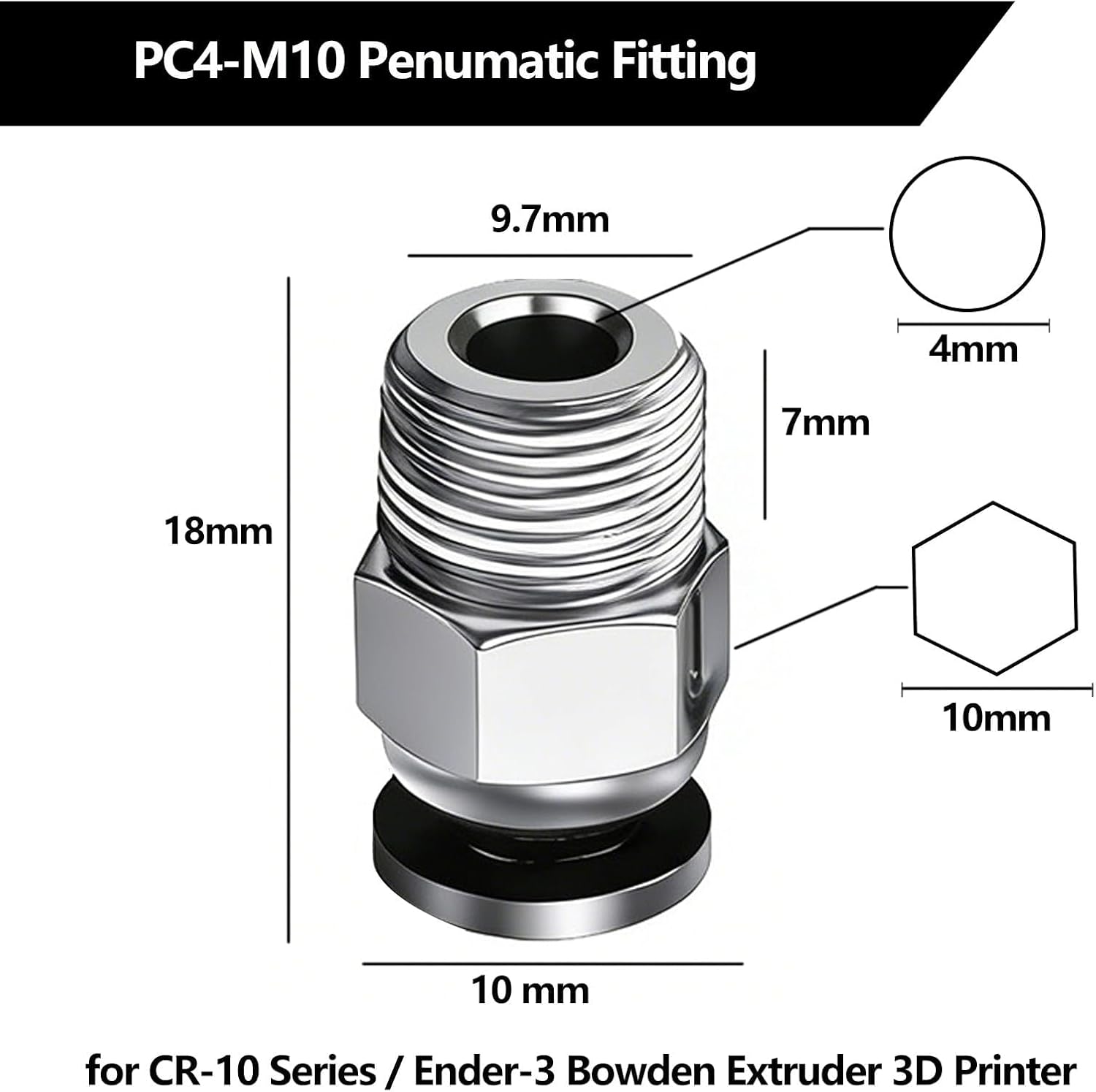 10PCS PC4-M10 Fittings for 4mm PTFE Bowden Tube, Push-to-Connect, Leak-Resistant and Durable, Compatible with Most FDM 3D Printers, V6 Type Extruders & RepRap Printers