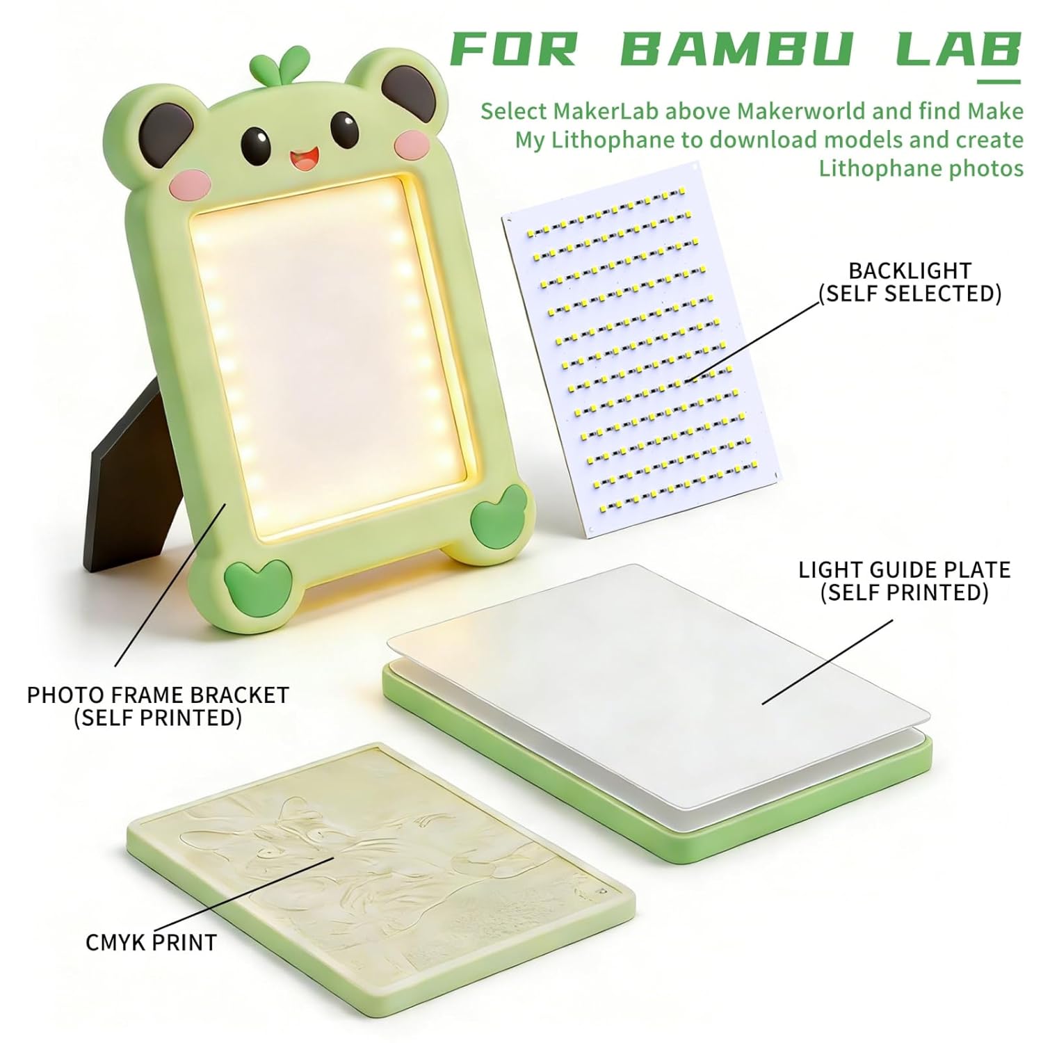 3PCS CMYK LED Backlight Board Kit Compatible with Bambu Lab P1/X1/A1/A1 Mini Series 3D Printer, PCB Lithophane Light Panel with USB/Type-C Power Cable for DIY 3D Printed Photo Models