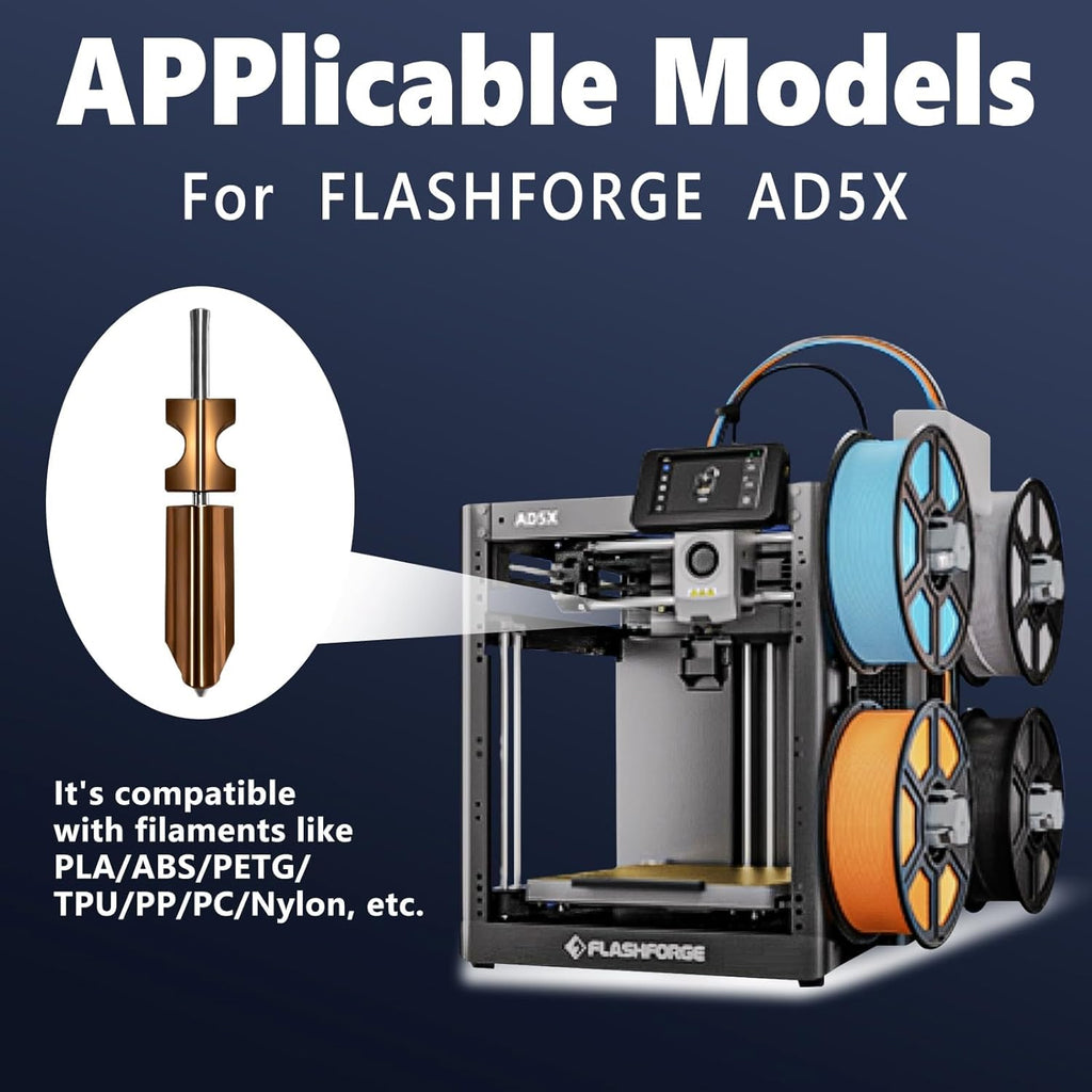 2 Pcs 0.4MM Integrated Adventurer 5X Nozzle Compatible with Flashforge AD5X 3D Printer Hotend Heating Block Part, Extra 3Pcs Silicone Socks+ 3Pcs Nozzle Wipers, AD5X Accessories