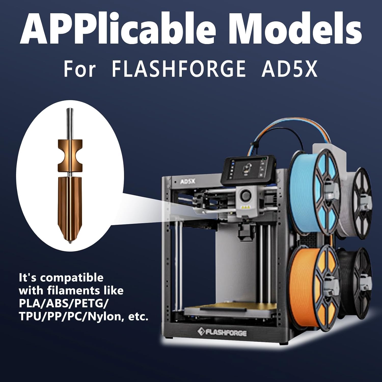 2 Pcs 0.4MM Integrated Adventurer 5X Nozzle Compatible with Flashforge AD5X 3D Printer Hotend Heating Block Part, Extra 3Pcs Silicone Socks+ 3Pcs Nozzle Wipers, AD5X Accessories