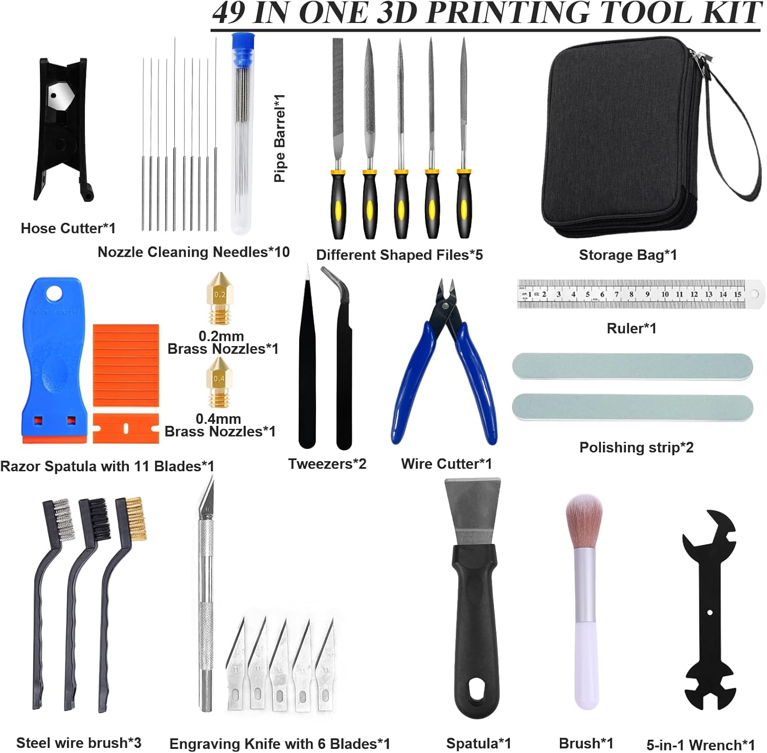 3D Printer Tools Kit, 3D Printing Accessories for Model Removal, Trimming, Deburring and Finishing, Complete Post-Processing Tool Kit for 3D Printers