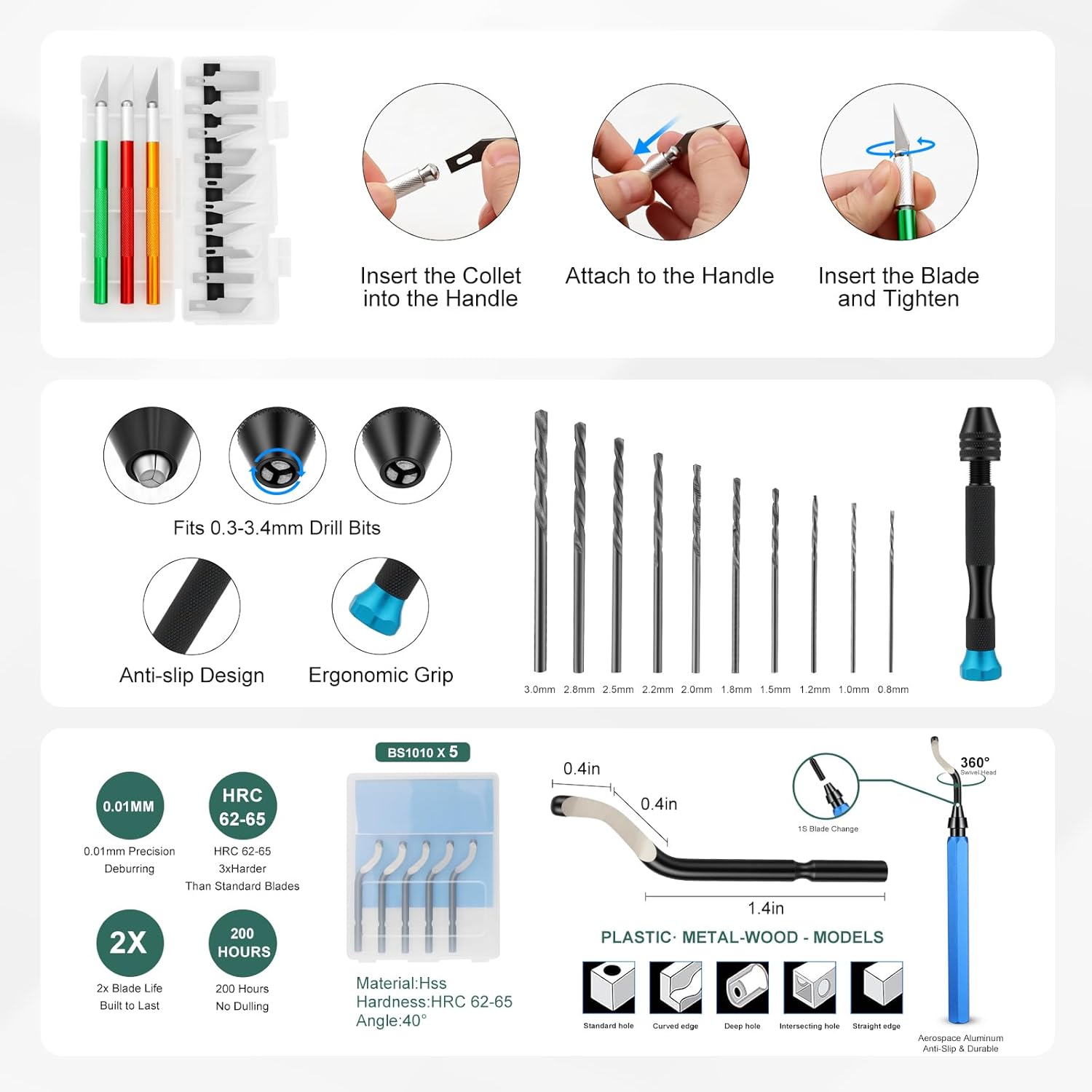 3D Printing Tool Kit, 3D Printer Tools for Cleaning, Deburring, Finishing & Post Processing, Includes Deburring Tool, Hand Drill, Nozzle Cleaning Needles, Metal Files, Cutting Mat, Wire Cutter